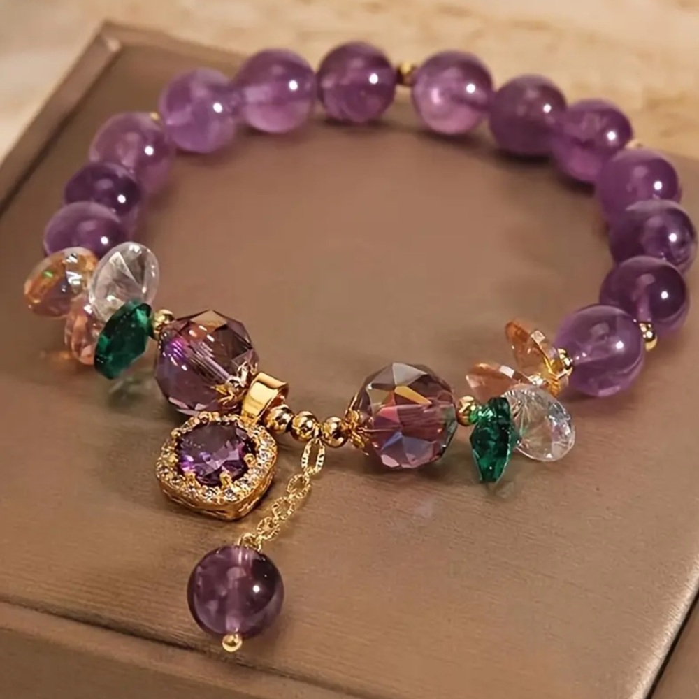 Elegant Purple Beaded Bracelet with Gold Accents